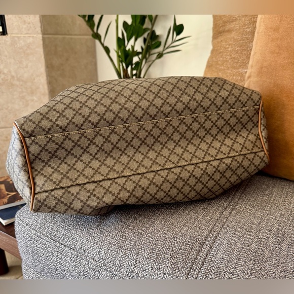 GUCCI Sukey Diamante Brown Patterned Tote Bag with Tan Leather Trim